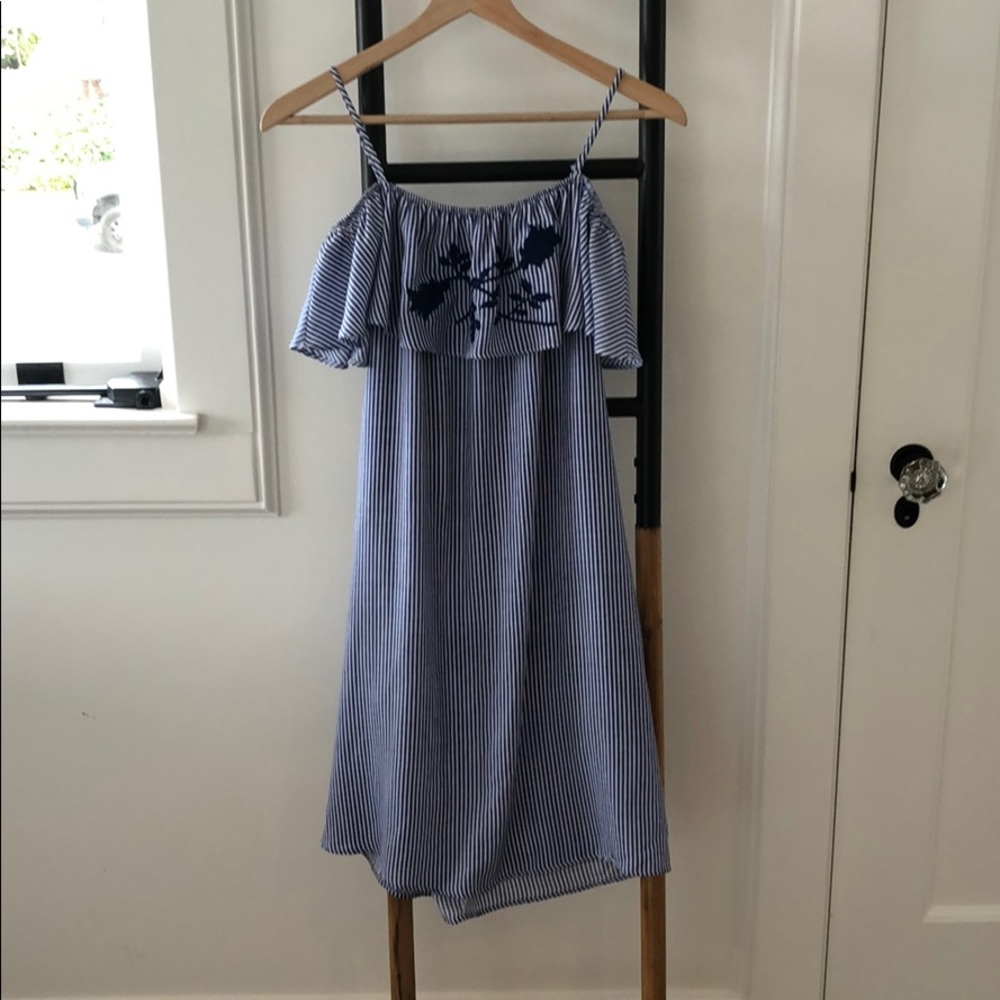 Blue and white striped dress